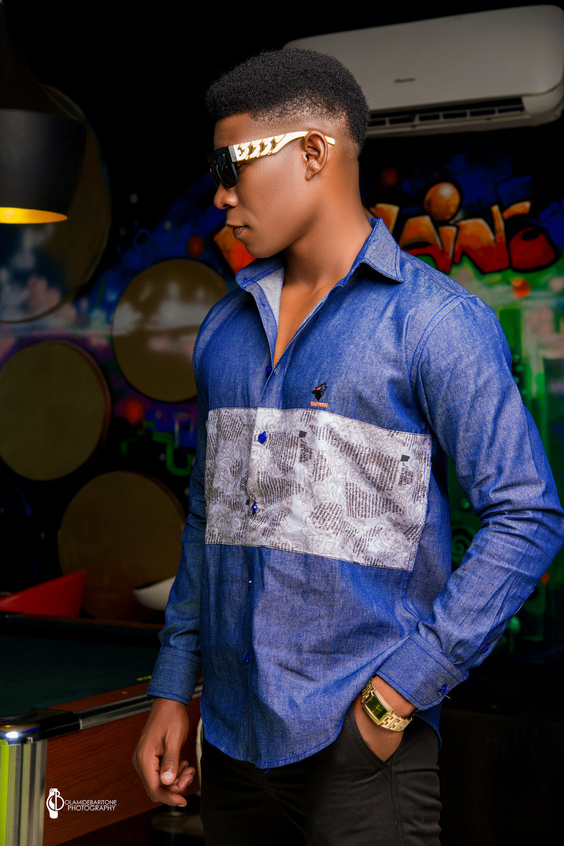 Homen Polyester Denim Pattern Shirt